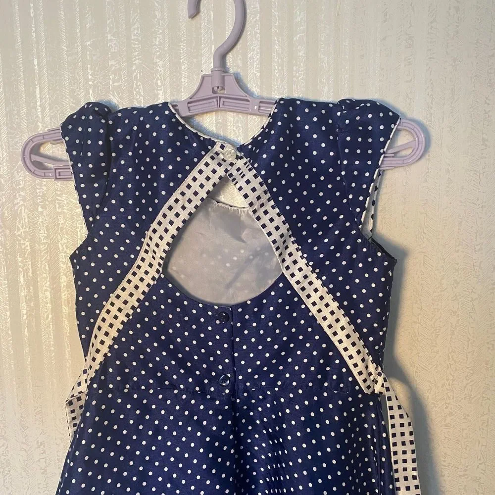 Jona Michelle Polka Dot Dress Girls Size 10 Blue White 100% Polyester Sleeveless